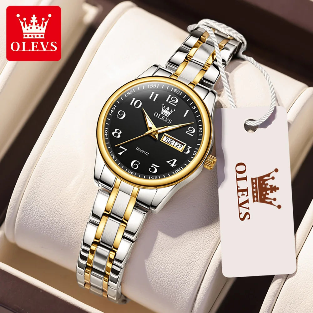 OLEVS Quartz Watch Women Fashion Ladies Watches Wrist Waterproof Luminous Stainless Steel Gold Women Watches Luxury Elegant