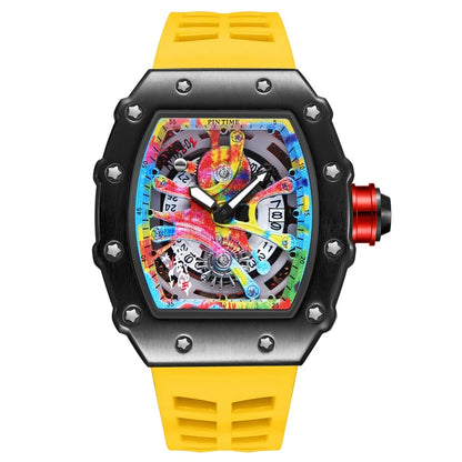 New Cool Men's Watches Luxury Fashion Silicone Tonneau Watch Skeleton Waterproof Quartz Wristwatches Clock Relogio Masculino