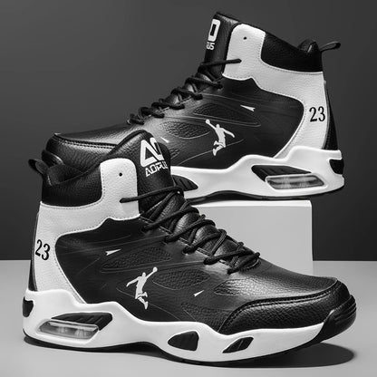 Chaussures de basket-ball montantes pour hommes, amorti à coussin d'air tendance, confortables, antidérapantes, respirantes, absorbant les chocs, pour activités de plein air