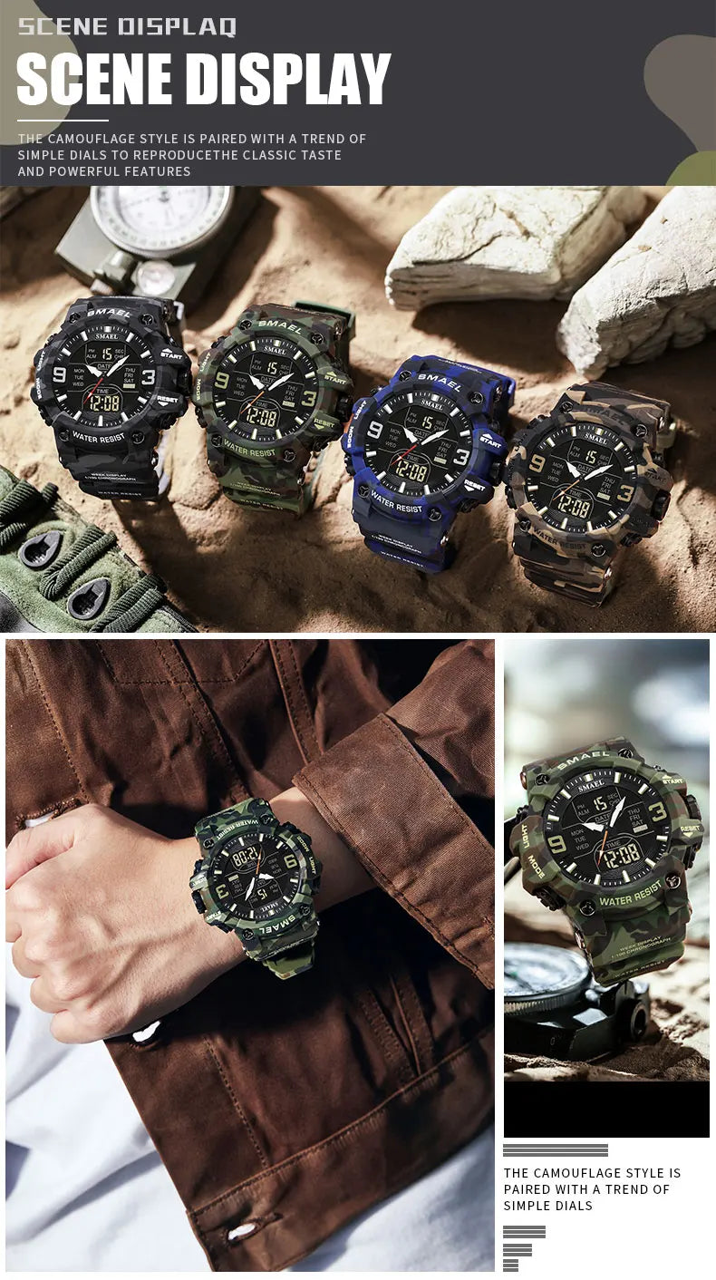 Military Watches Men Sport  Watch Waterproof Alarm Clock Dual Time Wristwatches Digital 8049B Army Watches Military