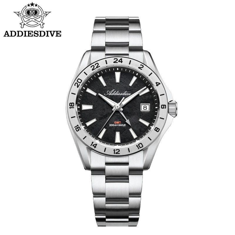 ADDIESDIVE Luxury Swiss Ronda GMT Watch 200M Water Resistant Dual Time Zone BGW9 Luminous 38mm Stainless Steel Quartz Movement