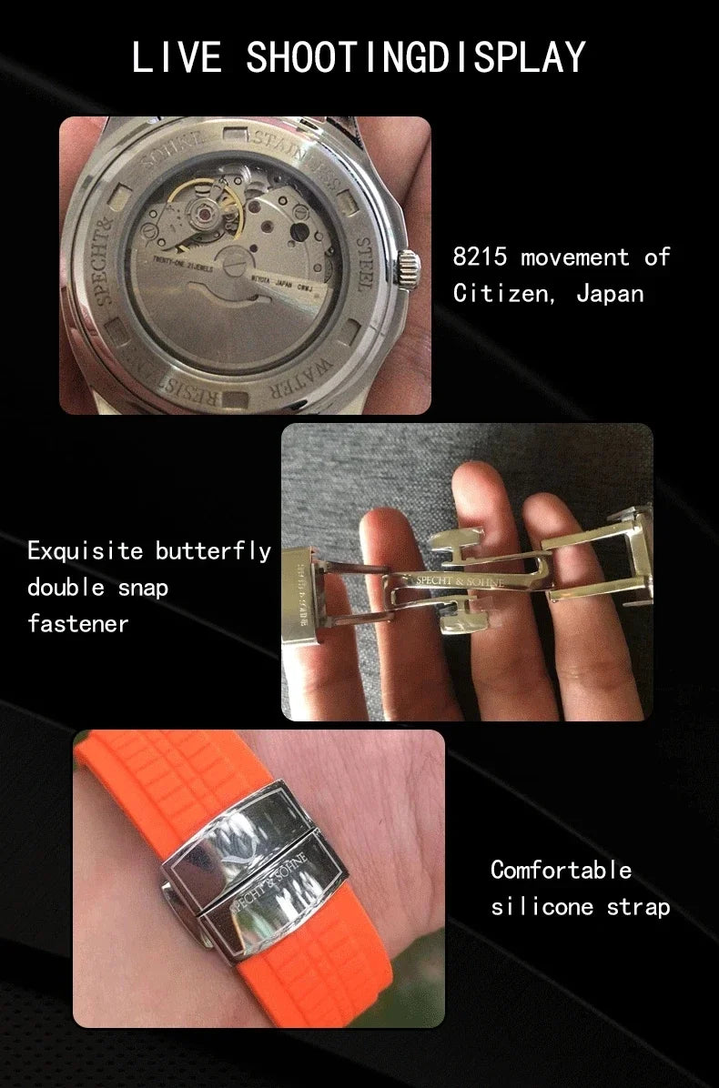 Specht&Sohne 40MM Men's Watches Mechanical Watch Japan Miyota 8215 Movt Rose Gold Stainless Steel Classic 5167 Watch Waterproof