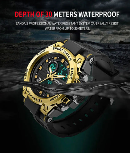 SANDA Top Luxury Watches Men Military Army Mens Watch Waterproof Sport Wristwatch Dual Display Watch Male Relogio Masculino