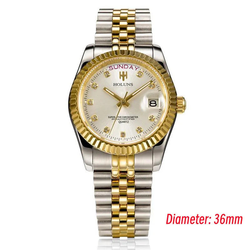 Holuns Luxury Classic 36/41mm Gold Men Watches Japan MIYOTA Quartz Movt Stainless Steel Classic Business Wristwatch Waterproof