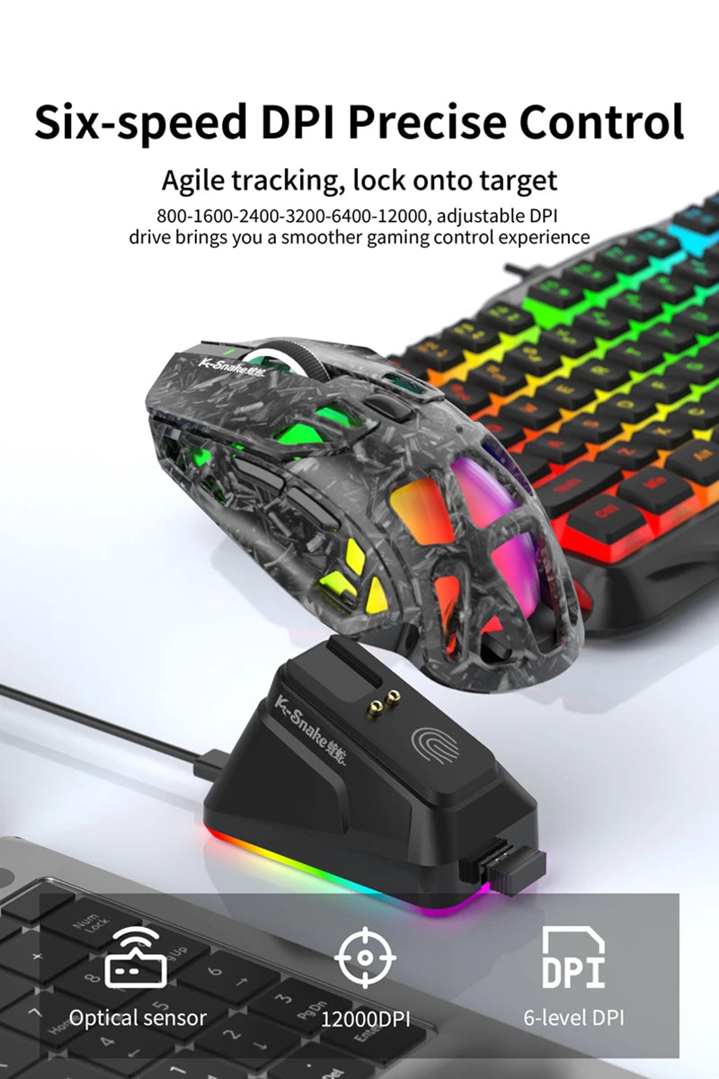 Лека геймърска мишка Lenovo Tri-Mode с RGB зарядна докинг станция 12000DPI 2.4G/Bluetooth/кабелна ергономична мишка за PC и лаптоп