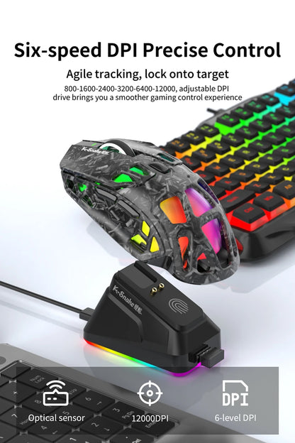 Лека геймърска мишка Lenovo Tri-Mode с RGB зарядна докинг станция 12000DPI 2.4G/Bluetooth/кабелна ергономична мишка за PC и лаптоп
