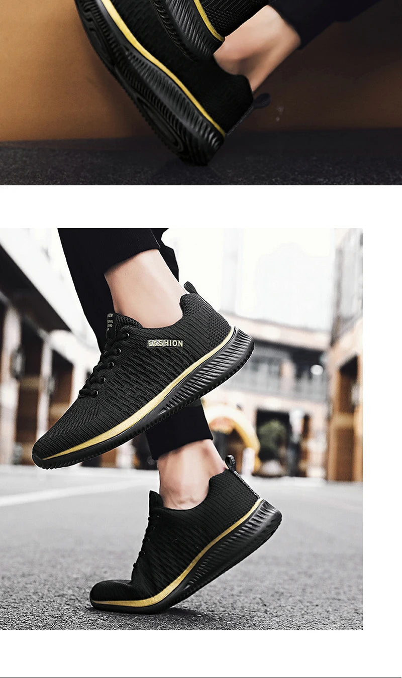 Herr- och dam-sneakers i stickat material, andningsbara sportskor för löpning, promenader och gym