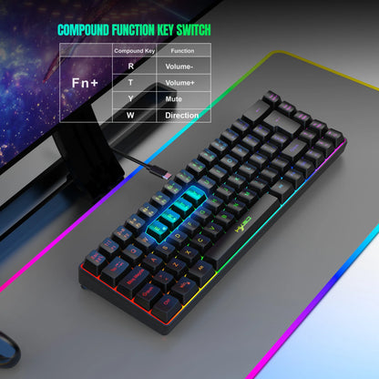 Promoção imperdível! Teclado gaming com fios espanhol de 69 teclas, retroiluminação RGB e design compacto 68%, um acessório indispensável para profissionais de escritório e gamers