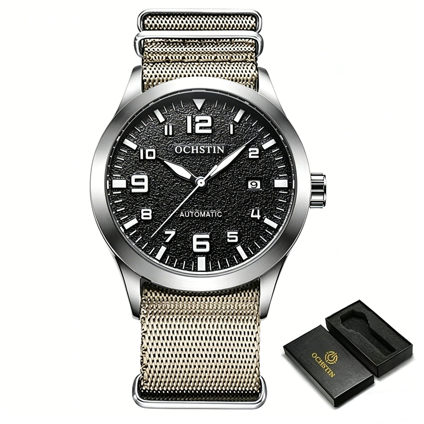 OCHSTIN Man Mechanical Pilot Wrist Watches Luxury Self Wind Leather Mechanic Male Clock Auto Date Relogio Masculino Gift for Men