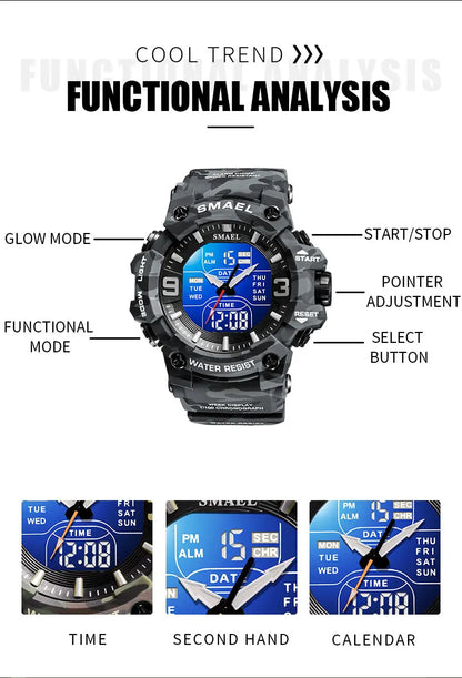 Military Watches Men Sport  Watch Waterproof Alarm Clock Dual Time Wristwatches Digital 8049B Army Watches Military