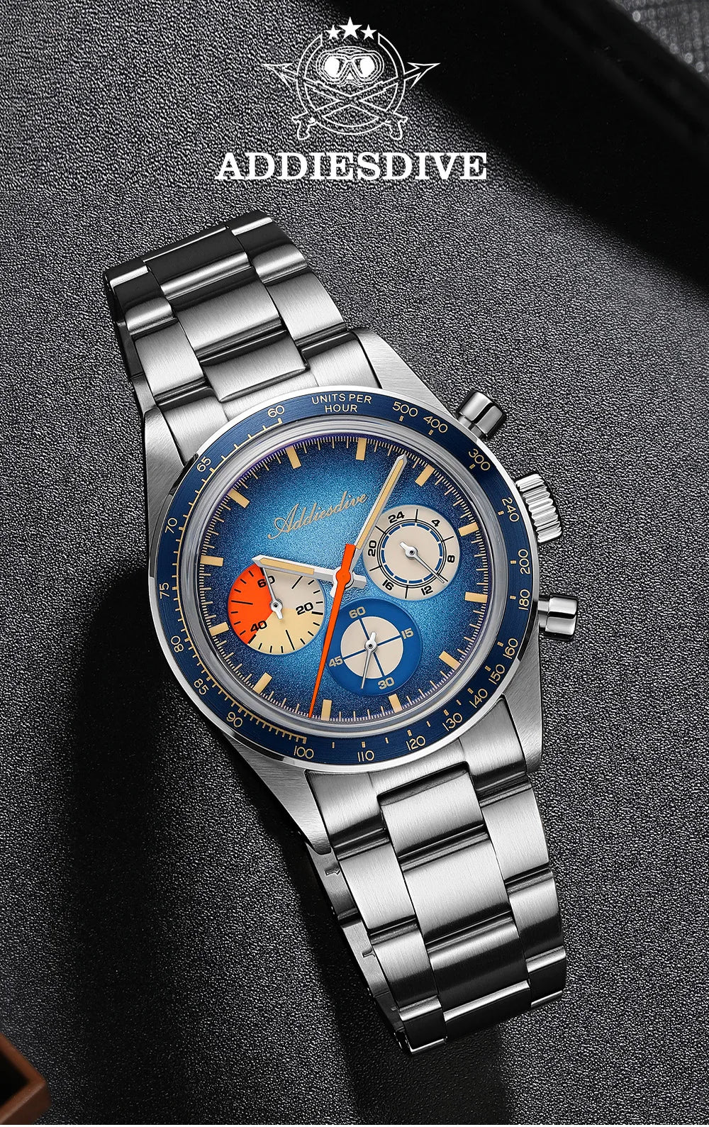 ADDIESDIVE Top Brand AD2551 Chronograph Watch C3 Super Luminous 316L Stainless Steel 10Bar Waterproof 0S20 Movement Men's Watch