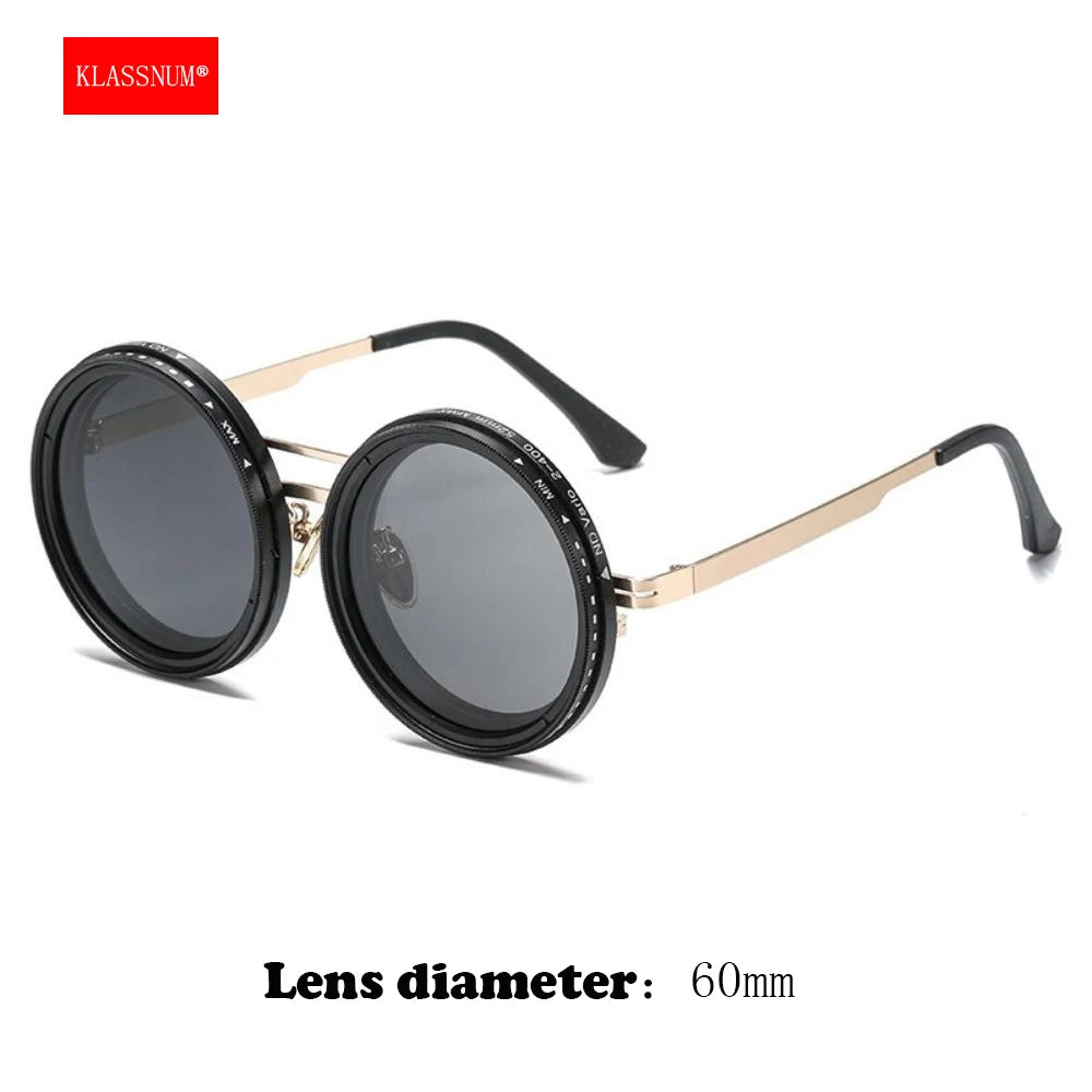 KLASSNUM Ochelari de soare reglabili pentru bărbați cu filtru ND Ochelari de soare cu reglare rapidă a luminozității ND9 Ochelari rotunzi polarizați pentru pescuit și condus