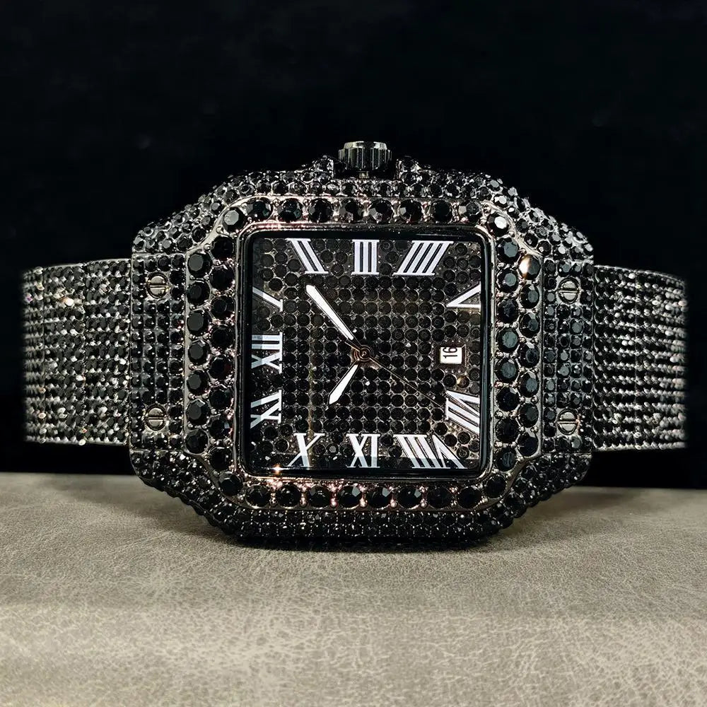 Hot UNIGUET Men's Square Watch Luxury Hip Hop Diamond Jewelry Waterproof Stainless Steel Quartz Wristwatch Fashion Man Accessory