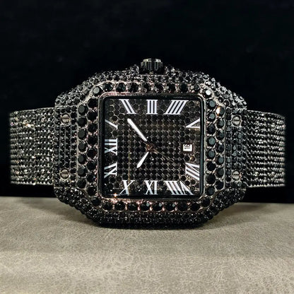 Hot UNIGUET Men's Square Watch Luxury Hip Hop Diamond Jewelry Waterproof Stainless Steel Quartz Wristwatch Fashion Man Accessory