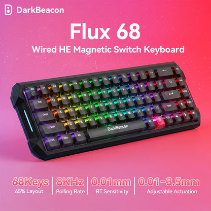 Teclado Gaming Mecânico DarkBeacon Flux 68 HE com Switches Magnéticos Hot Swappable, USB-C com Fio, RGB, Layout 65%