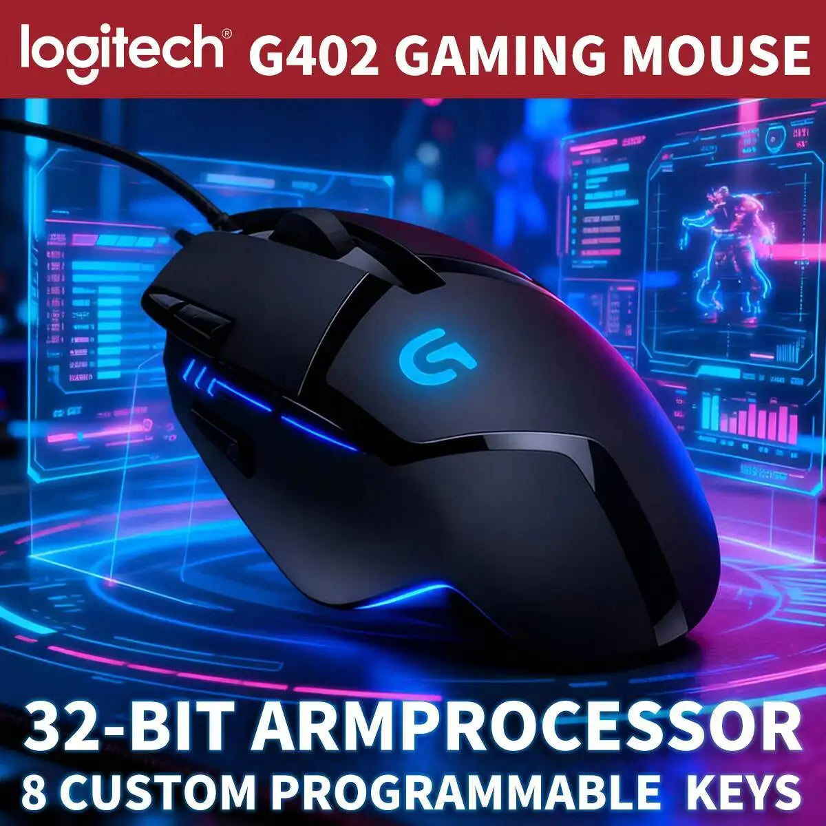 Logitech G402 kablet gamingmus 32-bit ARM-processor 8 knapper 500 IPS skridsikker til gaming- og arbejdssessioner hele dagen