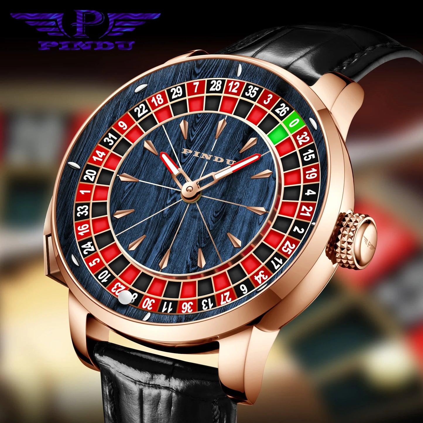 2025 NEUES PINDU Design Mechanische Herrenuhr mit drehbarem Zifferblatt, Japan NH35 Uhrwerk, Saphirglas, wasserdicht, hochwertige luxuriöse Automatikuhr