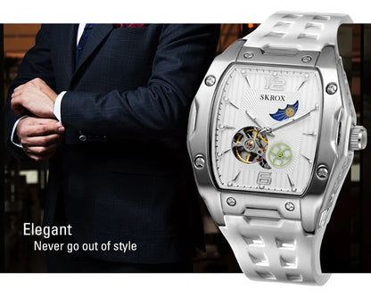 SKROX Designer Luxury Moon Phase Toubillon Automatic Movement Mechanical Clock High Quality Waterproof Silicone Men's Watches