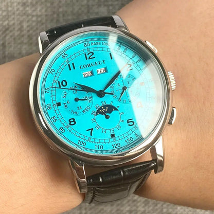 Corgeut Multi Functional Watch Automatic Mechanical Watch for Men 42mm Day Date Month Year Day/Night ST1655 Movt Polished Case