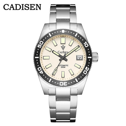 CADISEN New 38mm Diver Mens Watch Japan 8215 Automatic Mechanical Sapphire Glass Date Luminous 100M Waterproof Wrist watch Men
