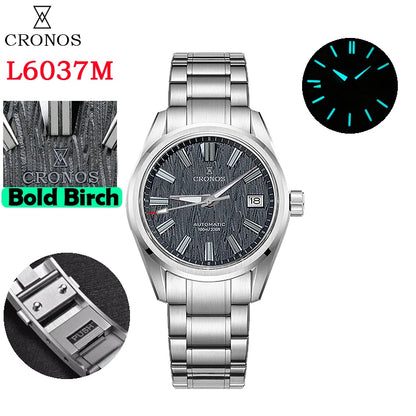 Cronos Men's Watch 39mm Automatic Wristwatch White Dial Solid Links Sapphire 10 ATM L6037M