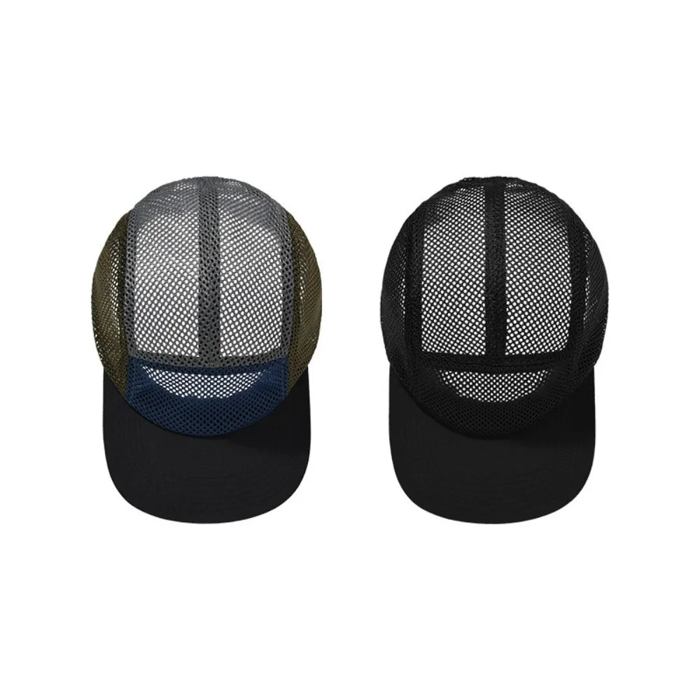Fashion Retro Mesh Baseball Cap 5 Panel Flat-brimmed Sun Visor Cap Breathable Adjustable Quick-drying Hat Unisex