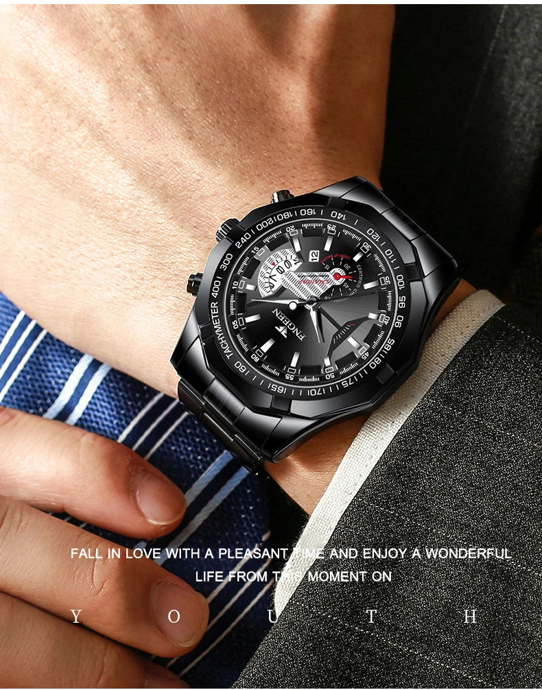 BINBOND Orginal Quartz Wristwatches For Men Luxury Luminous Waterproof Auto Date Men's Watch Stainless Steel Reloj Free Ship