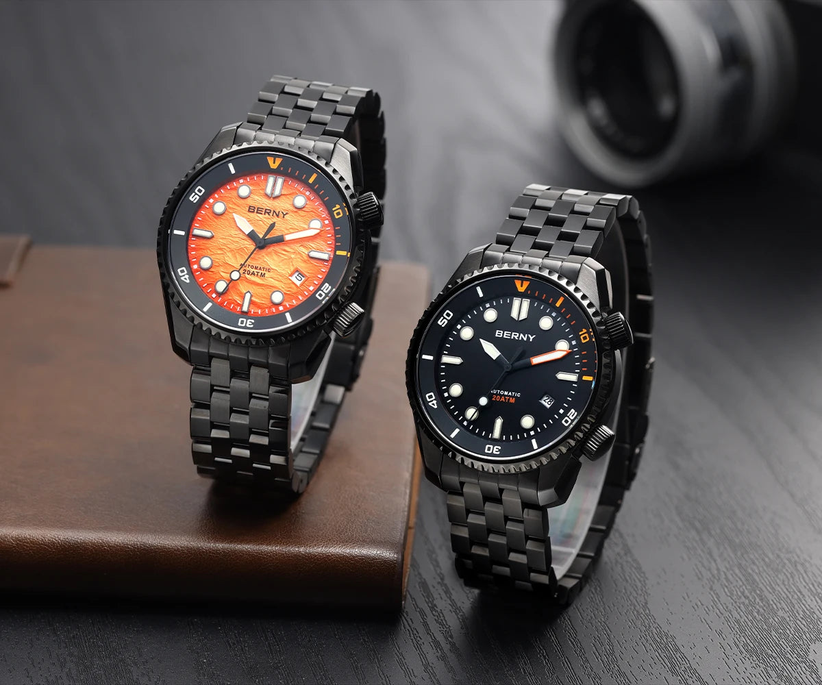 BERNY 20ATM Automatic Men's Watch Diver Sports Diving Watches Luxury Sapphire 316L Stainless Steel Mechanical Waterproof Watches