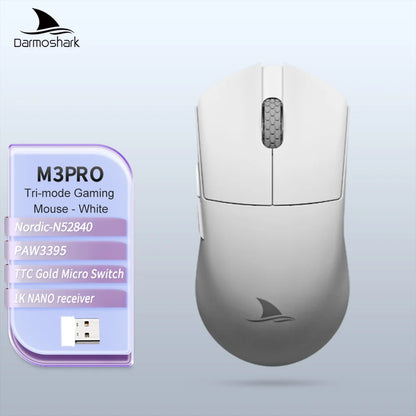 Herná myš Darmoshark M3Pro 2.4G BT bezdrôtová s trojitým režimom, snímačom PAW3395, N52840, 26000DPI, pre veľkú ruku, makro ovládač, myš na hranie