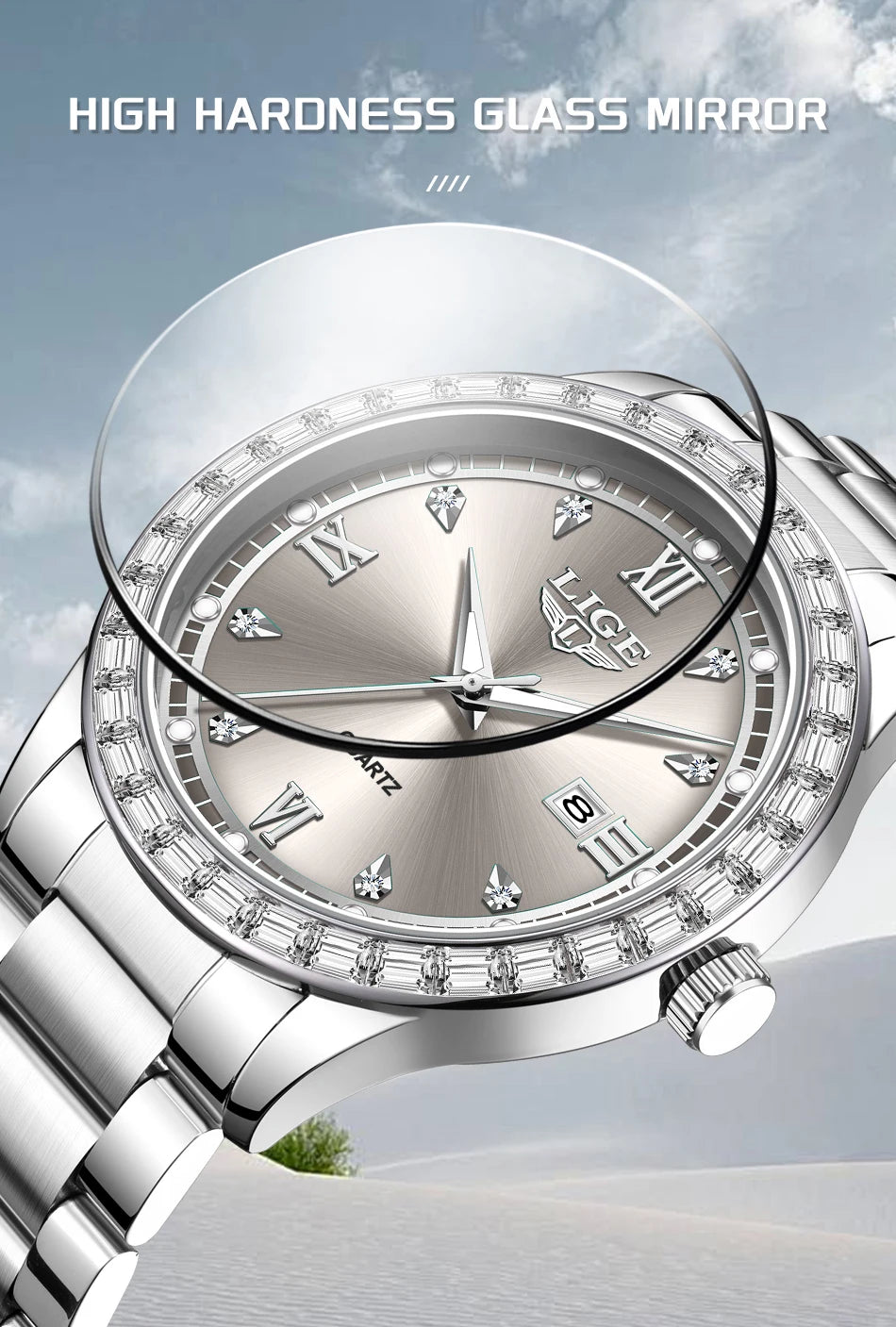 LIGE elegant women's watch Fashion waterproof clock luminous stainless steel business quartz watch for Women reloj de mujer+BOX