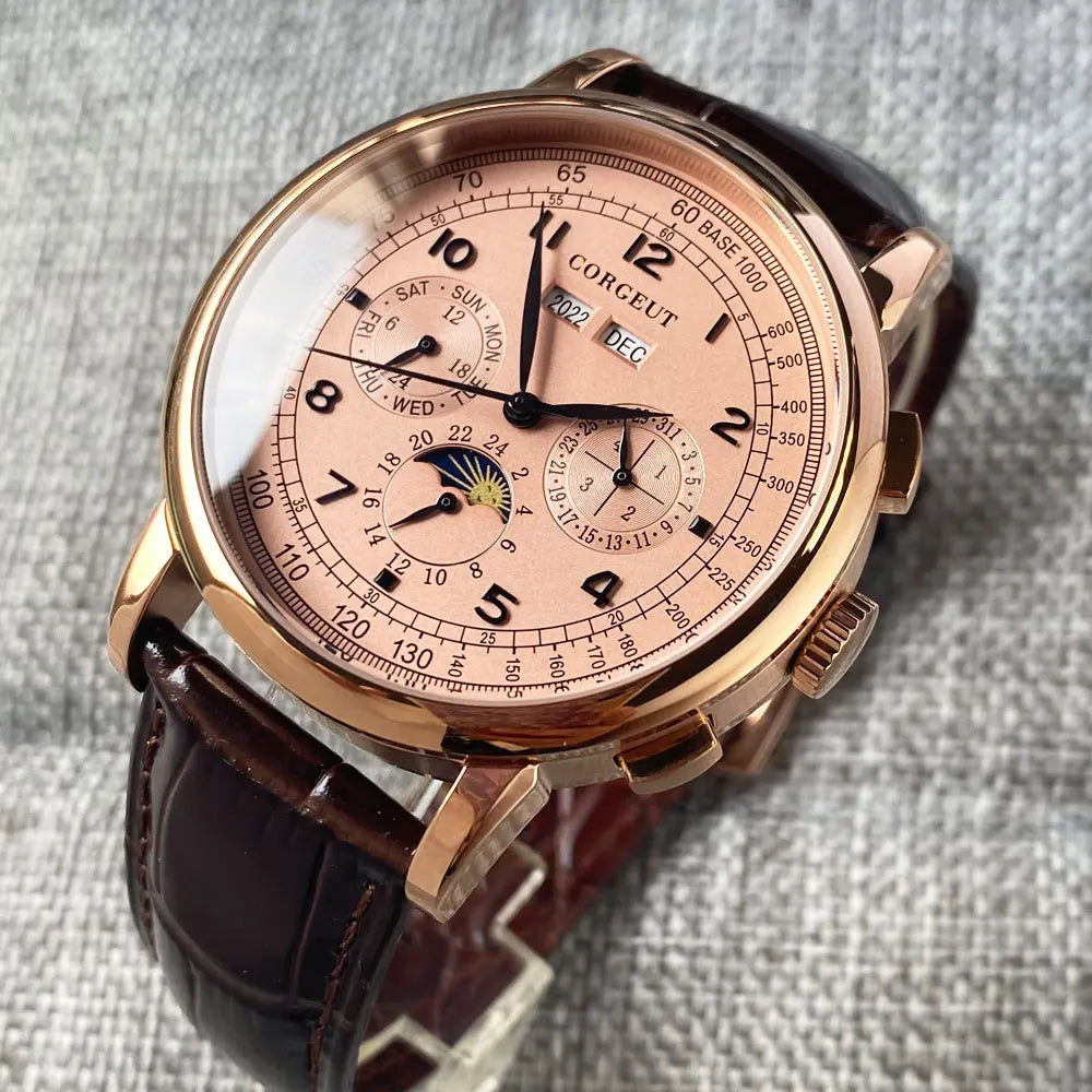 Automatické hodinky pre mužov Multification Date Day Month Year 316L, mechanické pánske hodinky s lešteným puzdrom, indikátorom deň/noc, 42mm
