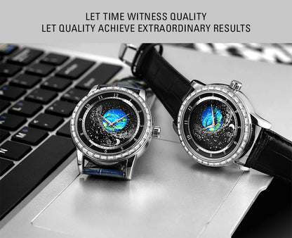 2026 FORSINING Design Earth Star Moon Set With Diamonds Genuine Belt Men Mechanical Automatic Watch Waterproof For Business