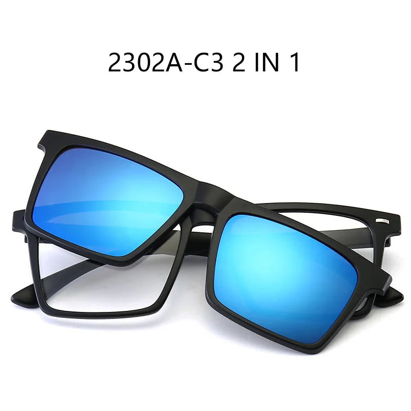 Ochelari de soare polarizați cu magnet pentru miopie, pentru femei și bărbați, ochelari cu clemă, ochelari optici pătrați, rame de ochelari 6 în 1 – de la -0,5 la -10
