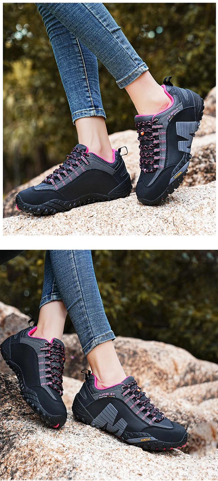 Mountaineering Shoes Men's Genuine Leather Outdoor Sports Anti-Slip Mountaineering Hiking Shoes Breathable Tourism Shoes