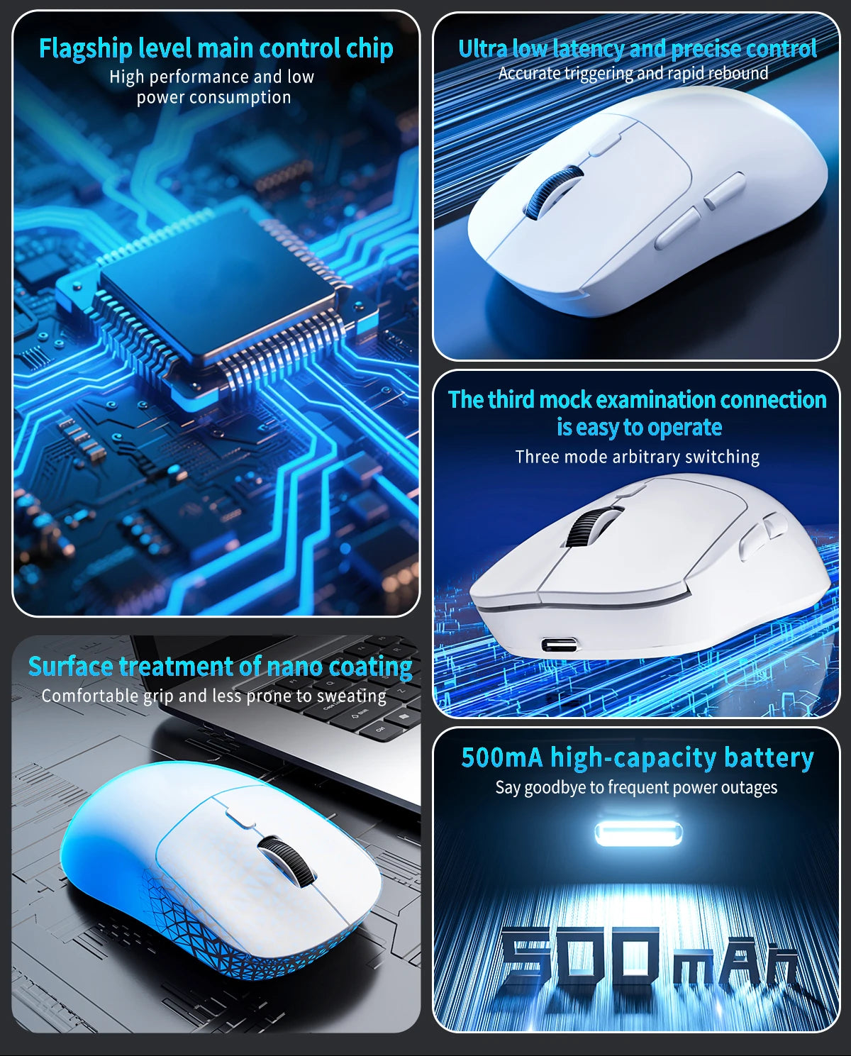 Bluetooth gaming miš, punjivi miš za gamere PAW3395, lagan ergonomski bežični miš za esport
