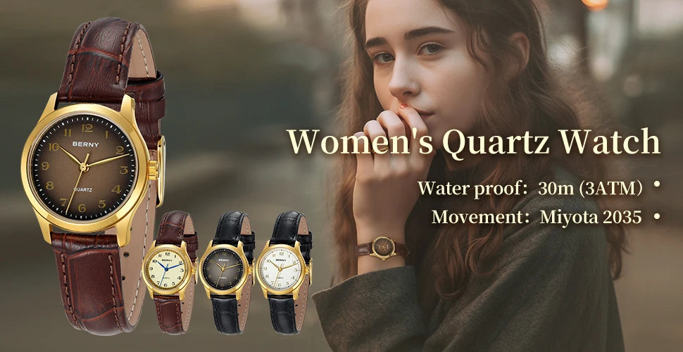 BERNY Gold Watch for Women Luxury Ladies Fashion Quartz Wristwatch Elegant Gradient Dial Multiple Scenarios Matching Lady Watch