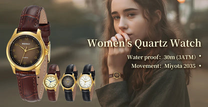BERNY Gold Watch for Women Luxury Ladies Fashion Quartz Wristwatch Elegant Gradient Dial Multiple Scenarios Matching Lady Watch