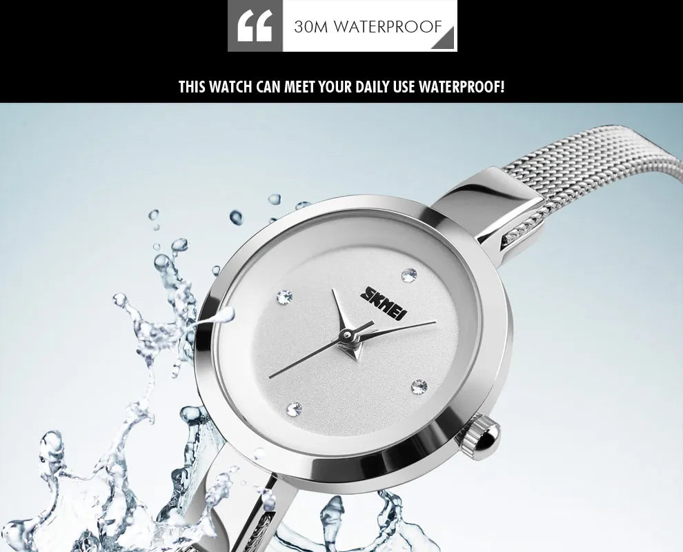 SKMEI Casual Stainless Steel Female Wristwatcch Relogio Feminino Luxury Quartz Ladies Watch Thin Strap Fashion Women Watch 1390