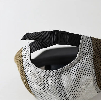 Fashion Retro Mesh Baseball Cap 5 Panel Flat-brimmed Sun Visor Cap Breathable Adjustable Quick-drying Hat Unisex