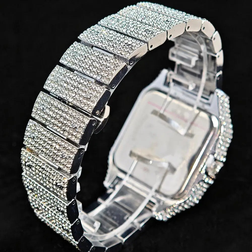 Hot UNIGUET Men's Square Watch Luxury Hip Hop Diamond Jewelry Waterproof Stainless Steel Quartz Wristwatch Fashion Man Accessory