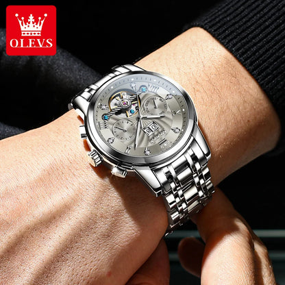 OLEVS Men's Watches 9910 Luxury Fashion Original Automatic Mechanical Watch for Man Waterproof Luminous Hollowed Out Movement