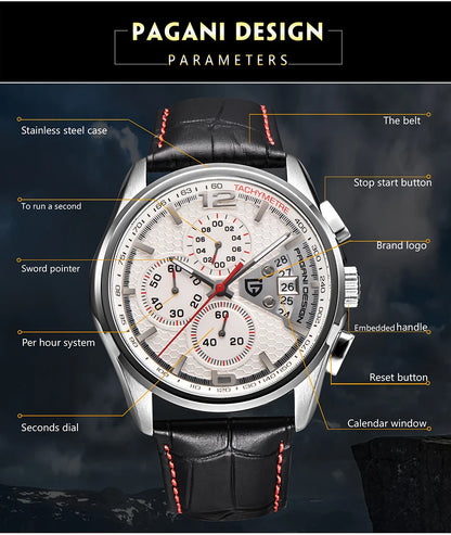 PAGANI DESIGN Watches Men Luxury Brand Multifunction Quartz Men Chronograph Sport Watch Dive 30m Casual Watch Relogio Masculino