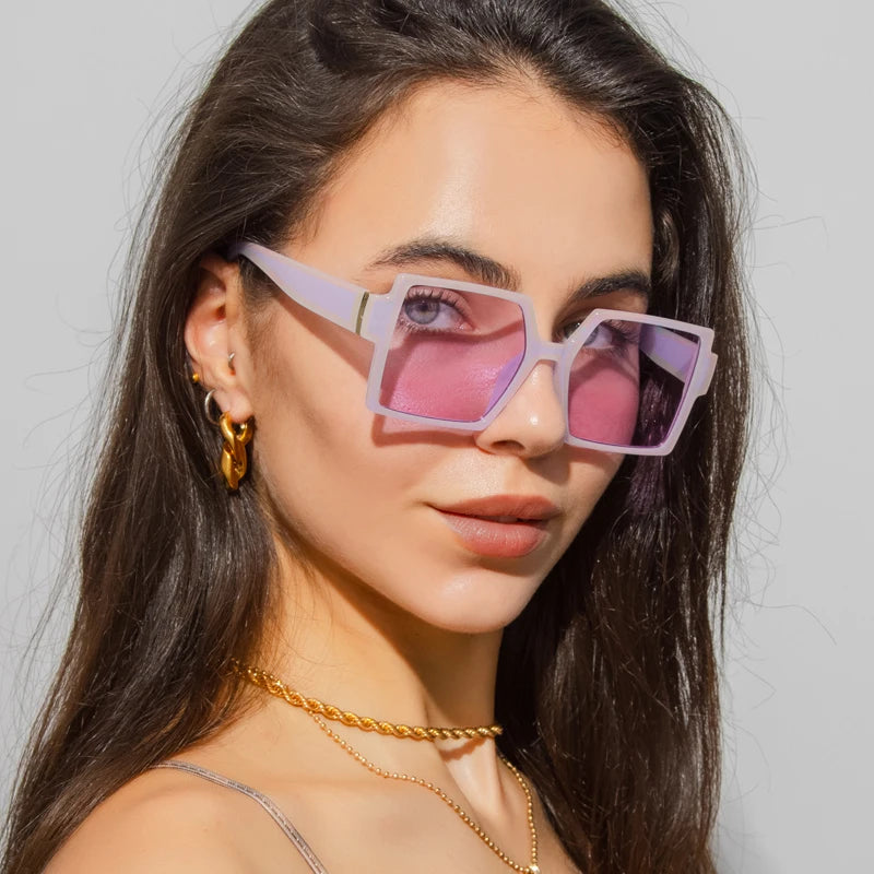 Ciclism 1/2 buc. Ochelari de soare cu ramă mare pătrată, cu prindere pentru femei, stil retro, ochelari de soare cu ramă mare, negri, la modă, cu lentile degradate