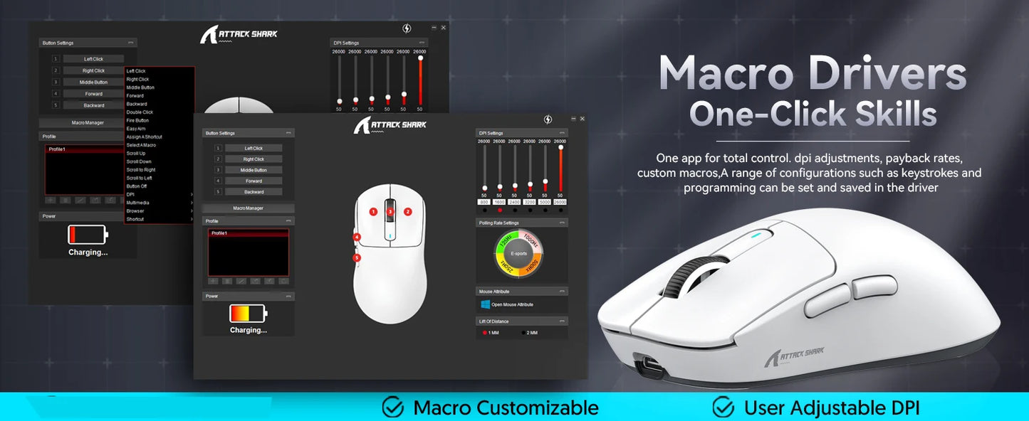 ATTACK SHARK X3 Wireless Gaming Mouse, 49g Ergonomic PC Mouse, Triple Modes PAW3395 26K DPI Optical Sensor, Programmable Buttons