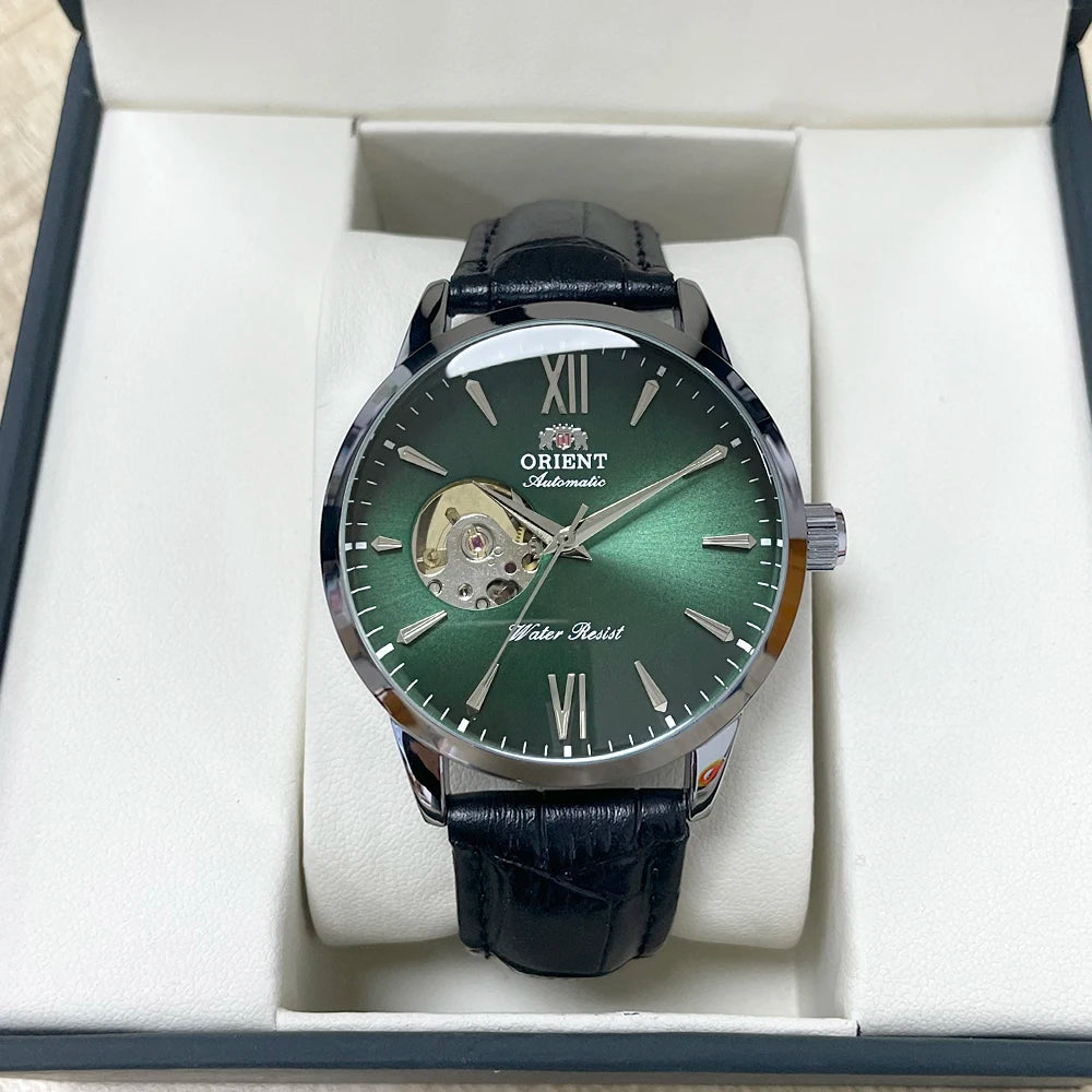 Orient Men's Automatic Open Heart Watch Blue Dial Stainless Steel Band Casual Dress Wristwatch 30M Water Resistant Fashion Watch