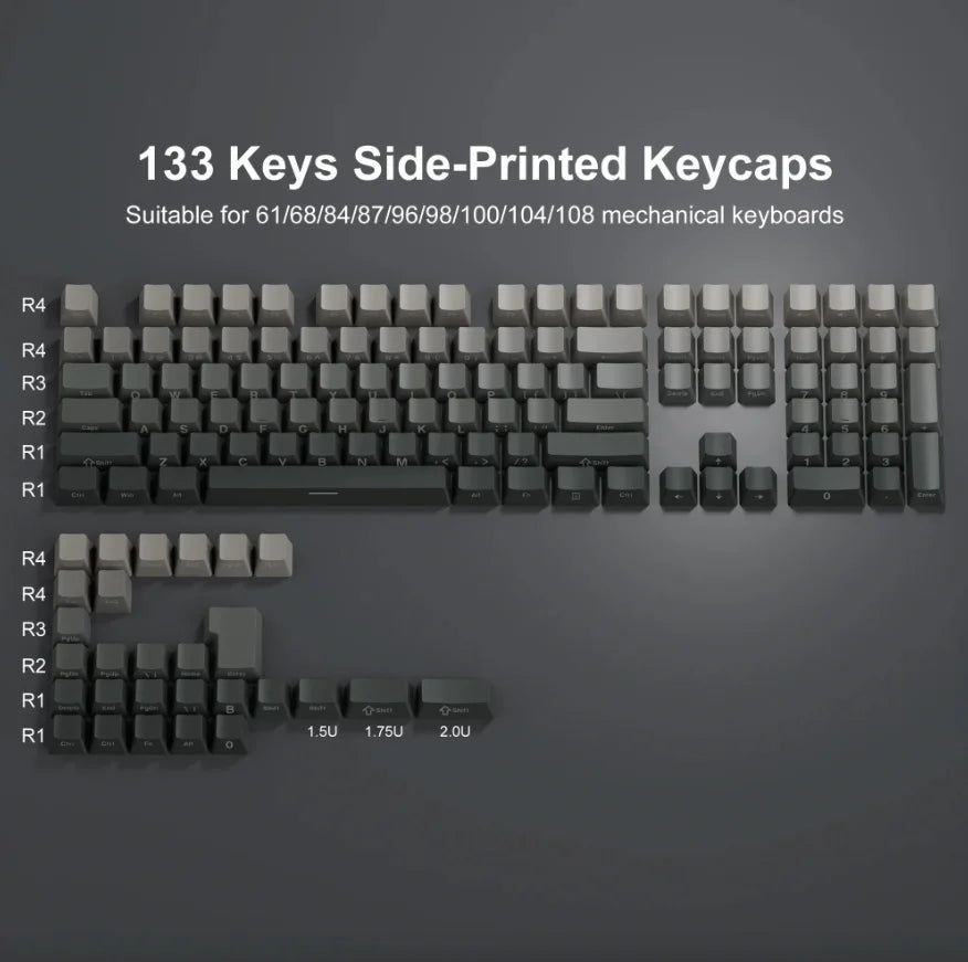 New Keycaps for 60/64/84/98/108 Gaming Mechanical Keyboard MX Switch 135 Keys OEM PBT Side Engraved Red and Black Gradient Color