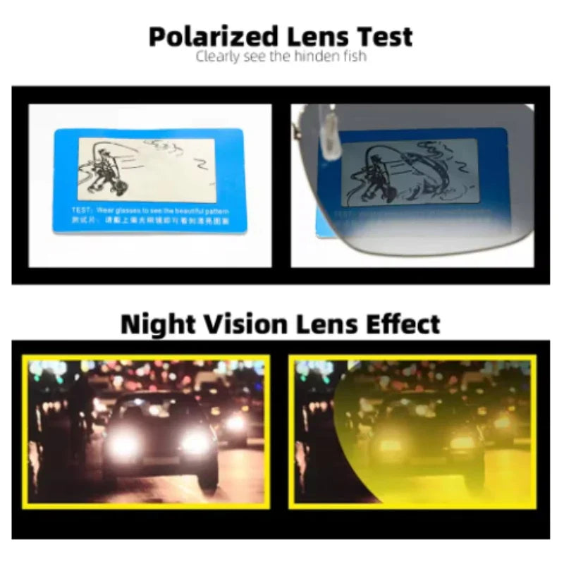 Ochelari de soare REXXAR pentru bărbați, cu clemă metalică, ochelari polarizați UV400, ochelari de soare pătrați pentru femei, cu vedere nocturnă, pentru șofat