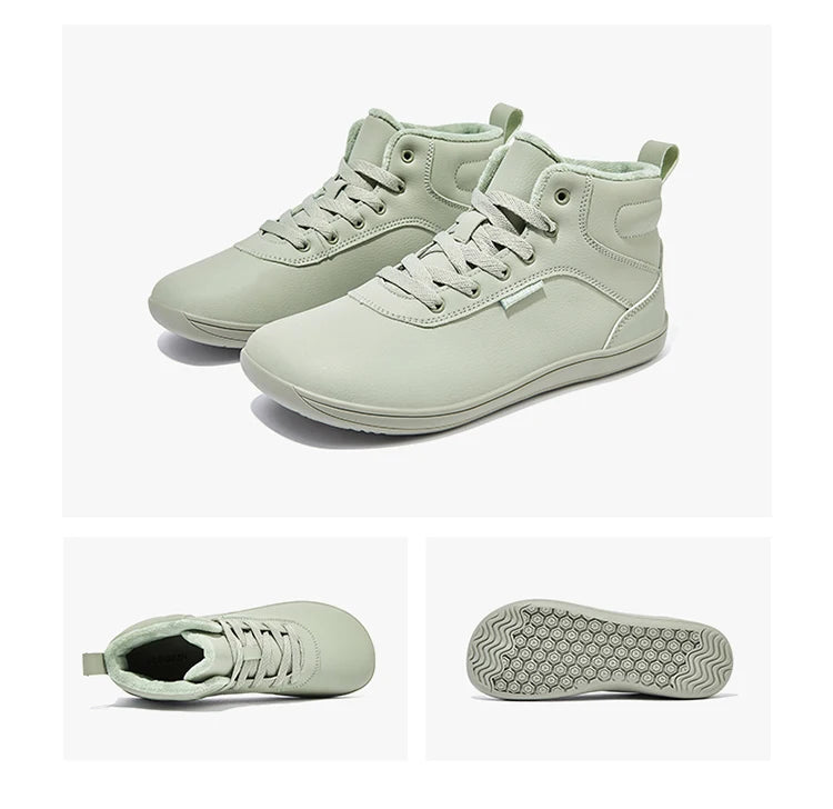 HOBIBEAR Unisex-Barfußschuhe für den Winter, Damen und Herren, breite Zehenkappe, mit Kunstfell gefüttert, Knöchel-Sneaker, Schnürschuhe aus Kunstleder
