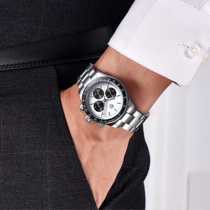 Relógios masculinos Rolls Timi Panda – Cronógrafo de quartzo, modelo de luxo, vidro de safira com tratamento antirreflexo, estanque, estilo desportivo