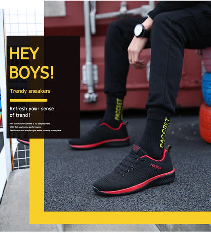 Herr- och dam-sneakers i stickat material, andningsbara sportskor för löpning, promenader och gym